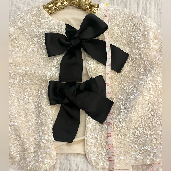 NWT Commense Cream Sequin Black Ribbon Bow Cardigan Jacket - Picture 13 of 14